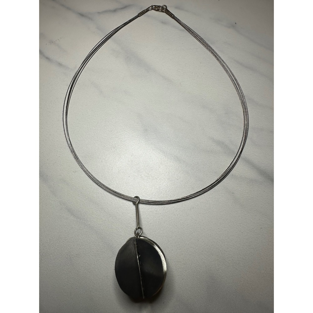 Sterling Silver Modernist Kinetic Orb Pendant Triple Strand Wire Necklace 925